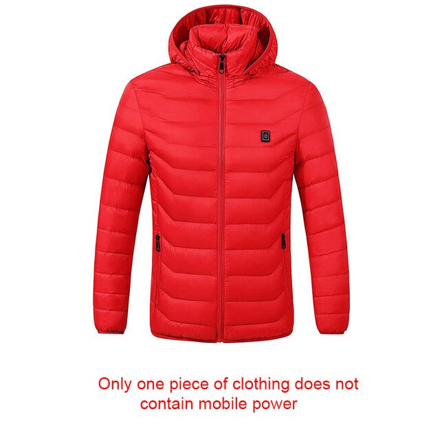 Casaco aquecido de inverno para homens e mulheres, jaqueta com bateria elétrica usb de manga comprida com capuz, roupa térmica de inverno quente para esqui: Red / S