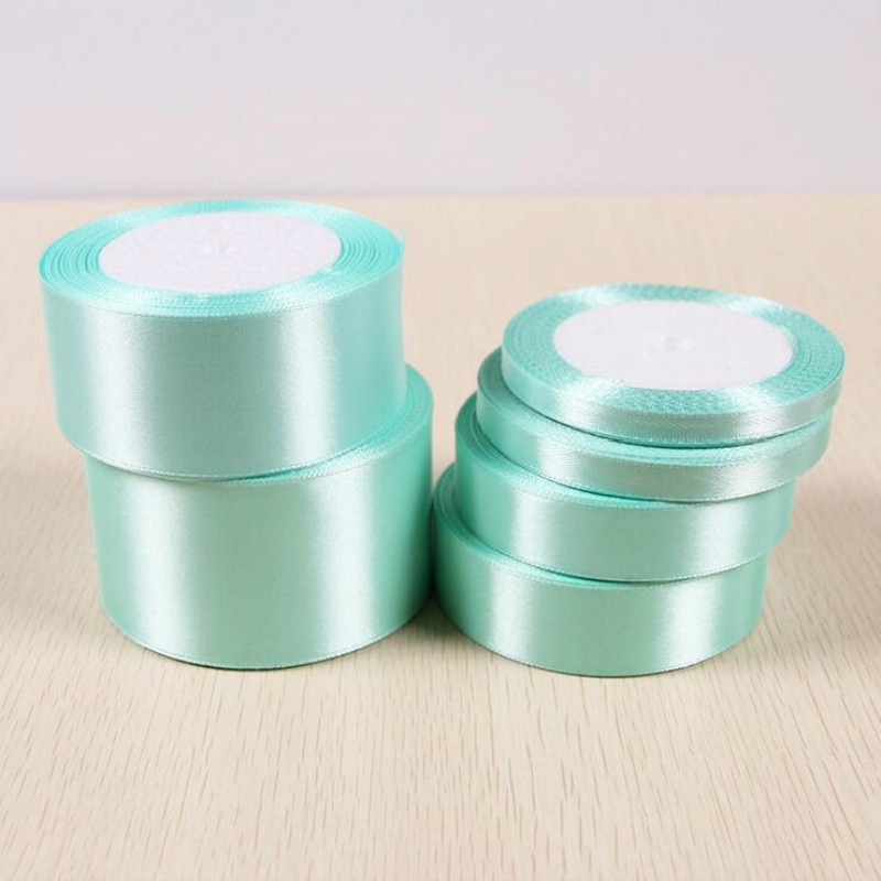 Bonita cinta de satén de seda color verde aguamarina, accesorios decorativos para envolver de boda, Material hecho a mano, 6/10/15/20/25/40/50mm, 25 yardas