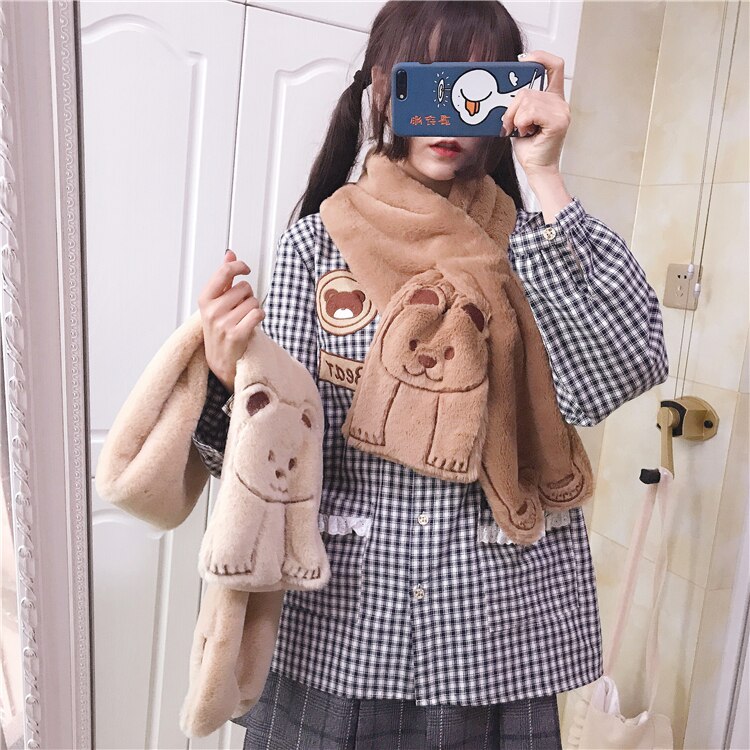 Automne hiver japonais doux lolita écharpe mignon ours broderie garder au étudiant gothique lolita écharpe kawaii fille