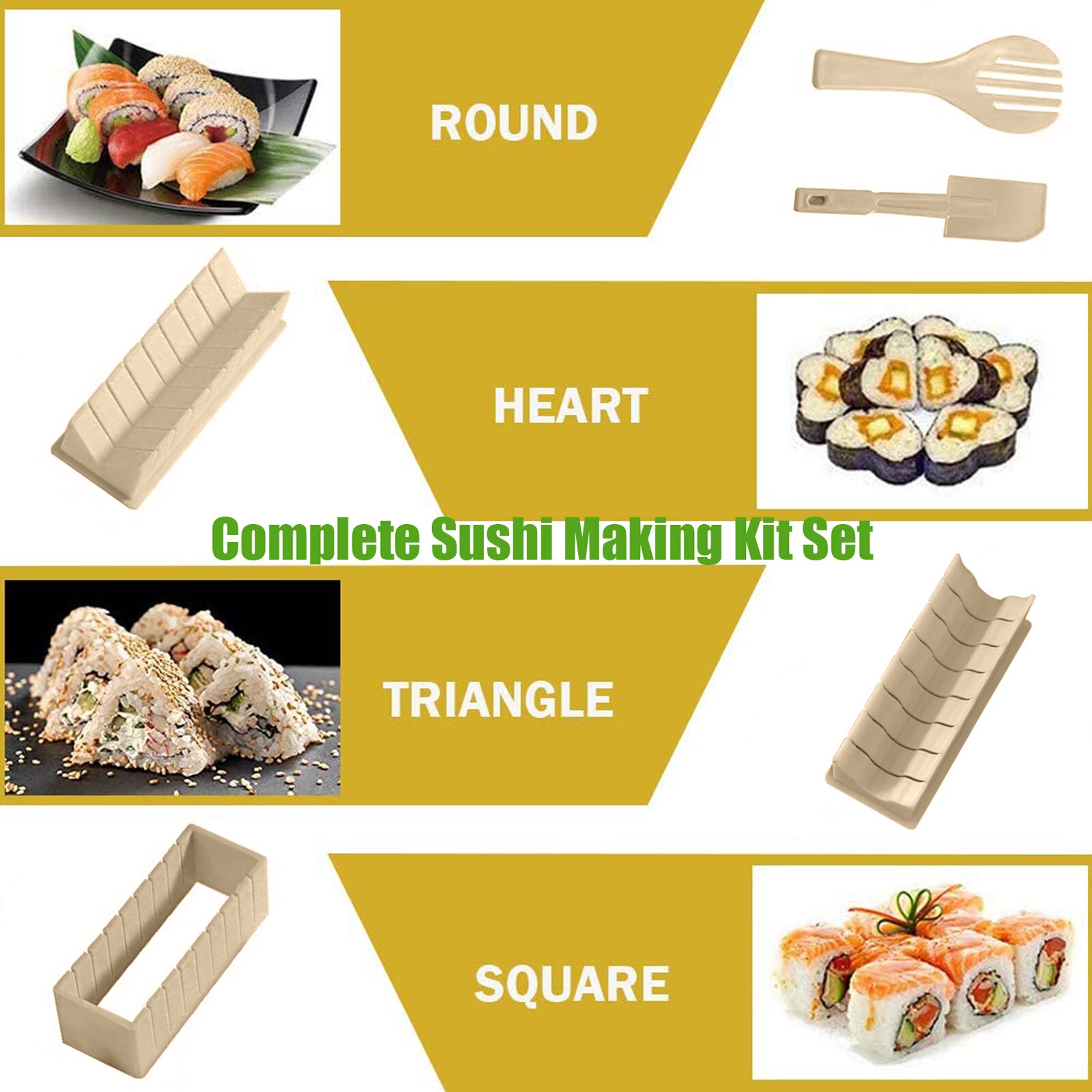 10pcs/set DIY Sushi Making Kit Roll Sushi Maker Rice Roll Mold Kitchen Sushi Tools Japanese Sushi Cooking Tools Kitchen Tools