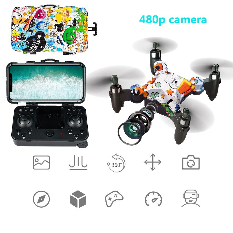 Mini Dron plegable con cámara HD para niños, cuadricóptero de juguete plegable con cámara HD gestual photo RC: 480P camera colorful