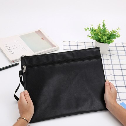Bolso de cuero PU con cremallera a prueba de agua, bolsa de documentos portátil para hombre, bolsa de archivo A4, bolsa para Documentos A5