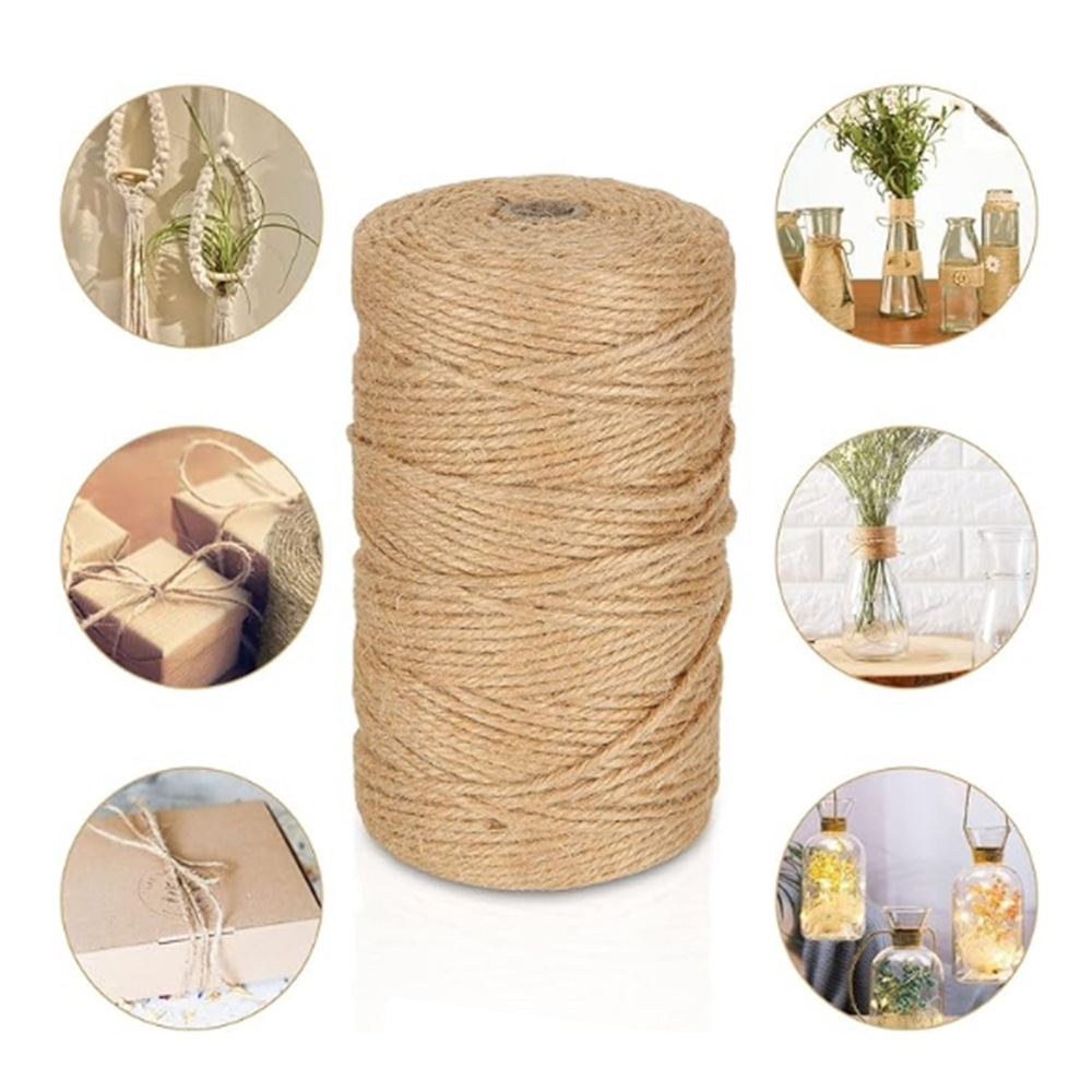 200 meter naturligt vintage juterep snöre snöre säckväv band hantverk sömnad gör-det-själv jute hampa bröllopsfest dekoration