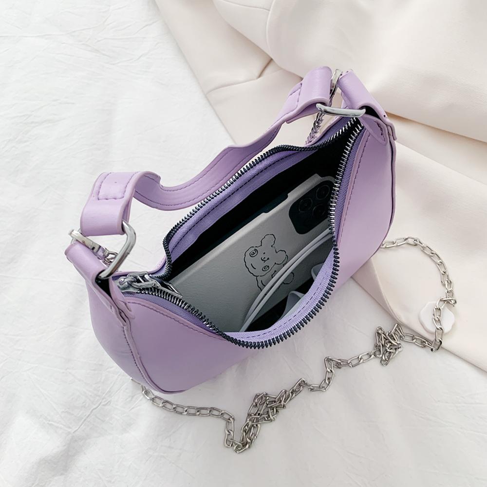 Halvmåne hobos små pu læder crossbody tasker til kvinder sommer kvindelige ensfarvede simple skulder håndtasker