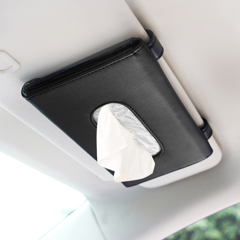 Car Sun Visor Tissue Box Holder PU Leather Paper Napkin Organizer Hanging Tissue Towel Case Car Interior Auto Accessories: Black