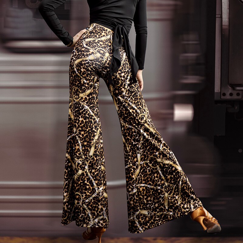 Pantalones de baile latino sueltos de leopardo para mujer, pantalones modernos para ejercicio de Danza Latina, pantalones profesionales a la , cómodos