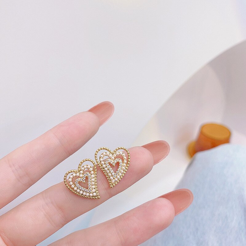 Korean Earrings Jewelry Cute Sweet And Romantic Simulation Pearl Love Earrings For Women Oorbellen Stud Earrings Brincos