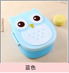 Tegneserie babymad retter ugle bærbar boks børn bento container frugt snack opbevaring kasser udendørs rejse sikkerhed  t2159: Blå