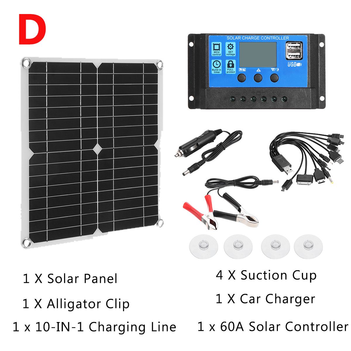 600w 300w solpanelsæt solcelle solceller bankpakke med 10 i 1 usb kabel  ip65 vandtæt til telefonbil rv båd oplader: 300w 60a sæt