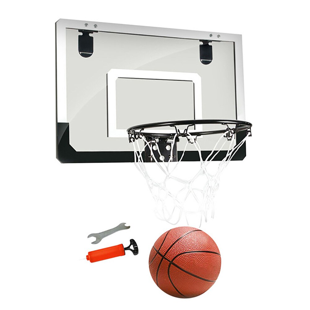 Hjem sovesal dør vægmonteret mini basketball hoop net splintres bagplade slagfri rebounds med kuglepumpenøgle: Sort