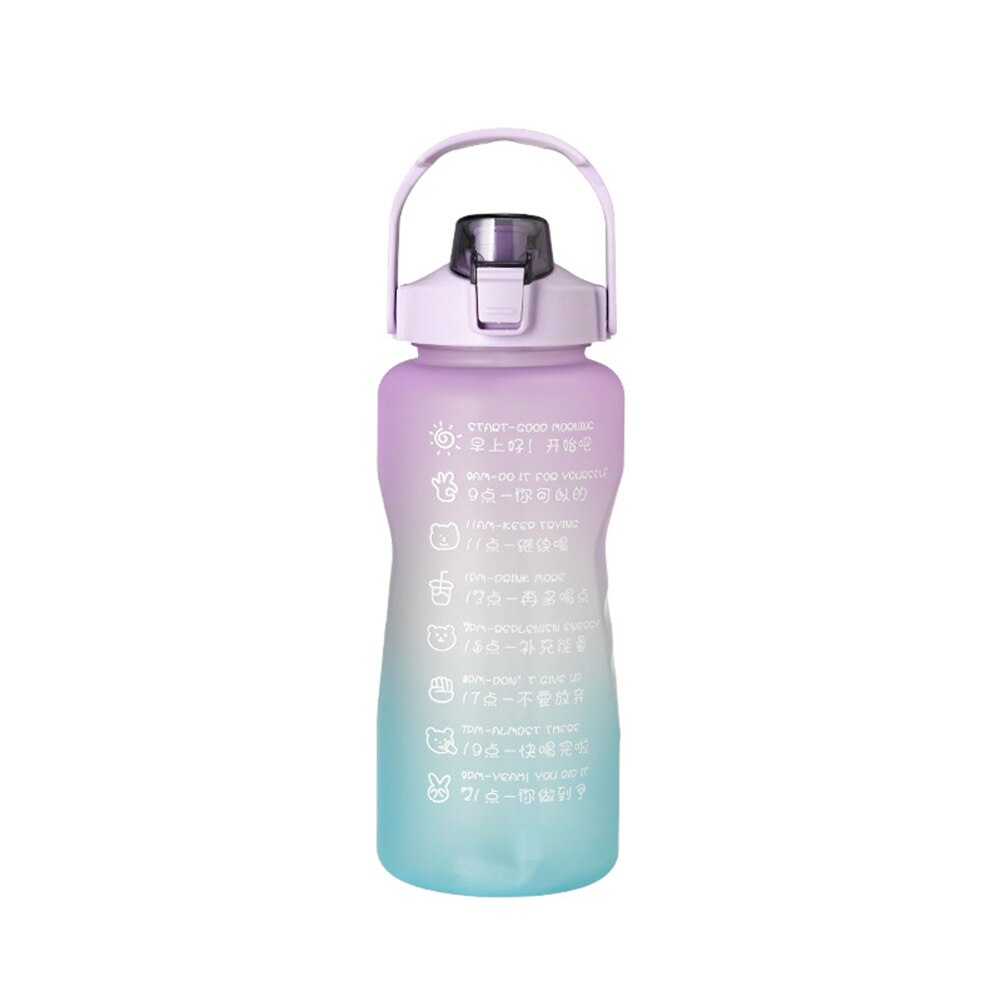 2L Wasser Flasche Stroh Tasse Große Kapazität Hohe Temperatur Kunststoff Wasser Tasse Zeit Skala matt draussen Sport Schüler Paar Tasse: 2000ML H
