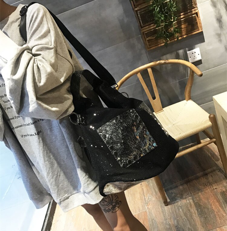 Sobre grande rede de malha iridescente paillette bolsa senhora casual multi-bolsos fralda mensageiro saco feminino tamanho grande bolsa de ombro