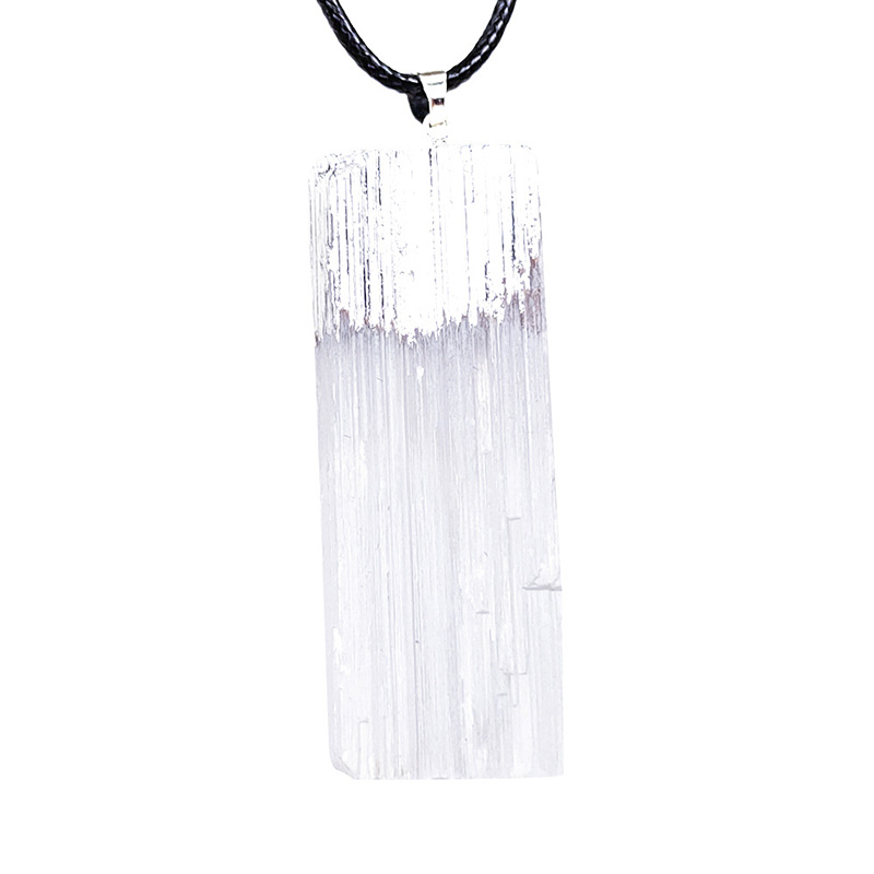 Selenite Crystal Hanger Ketting 18 "Goldtone Of Silvertone Coated White Crystal Unieke Sieraden: Silver
