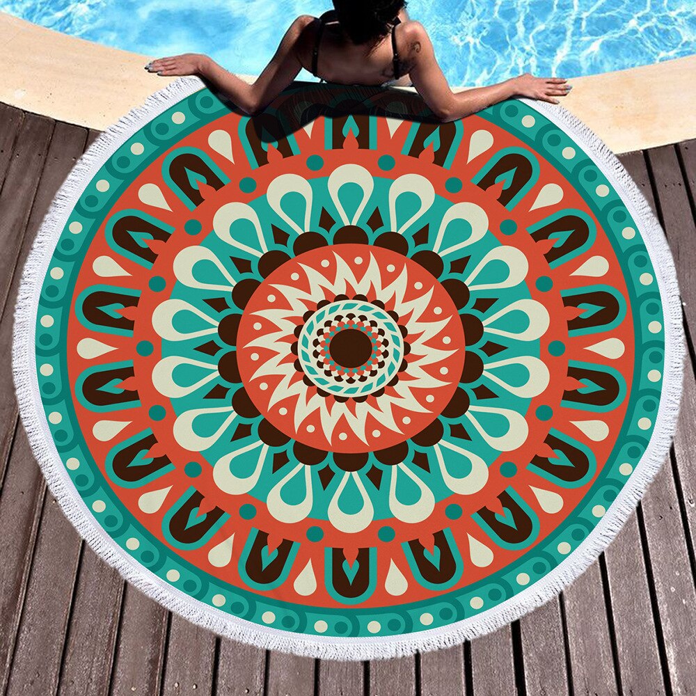 Grande Serviette De Plage en microfibre, motif géométrique, style Boho, ronde, colorée, épaisse, en tissu éponge, pour l'été