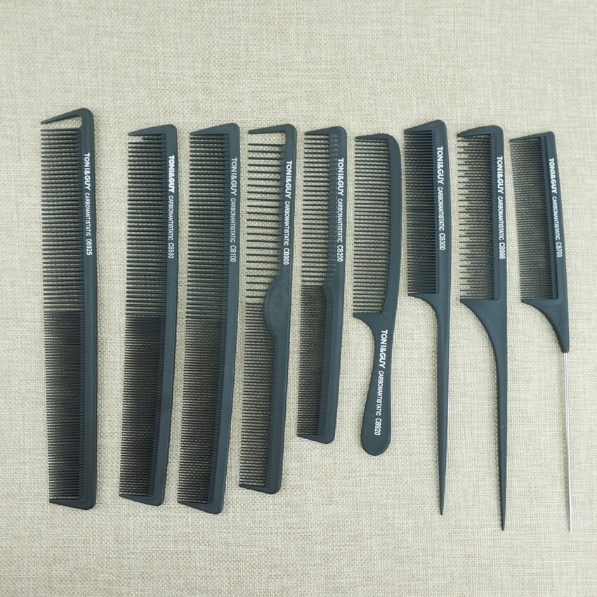 9 Pcs Zwarte Salon Kappers Kam Carbon Haar Kam Anti Statische Hittebestendige Kapper Haar Knippen Kam Hair Care Styling gereedschap