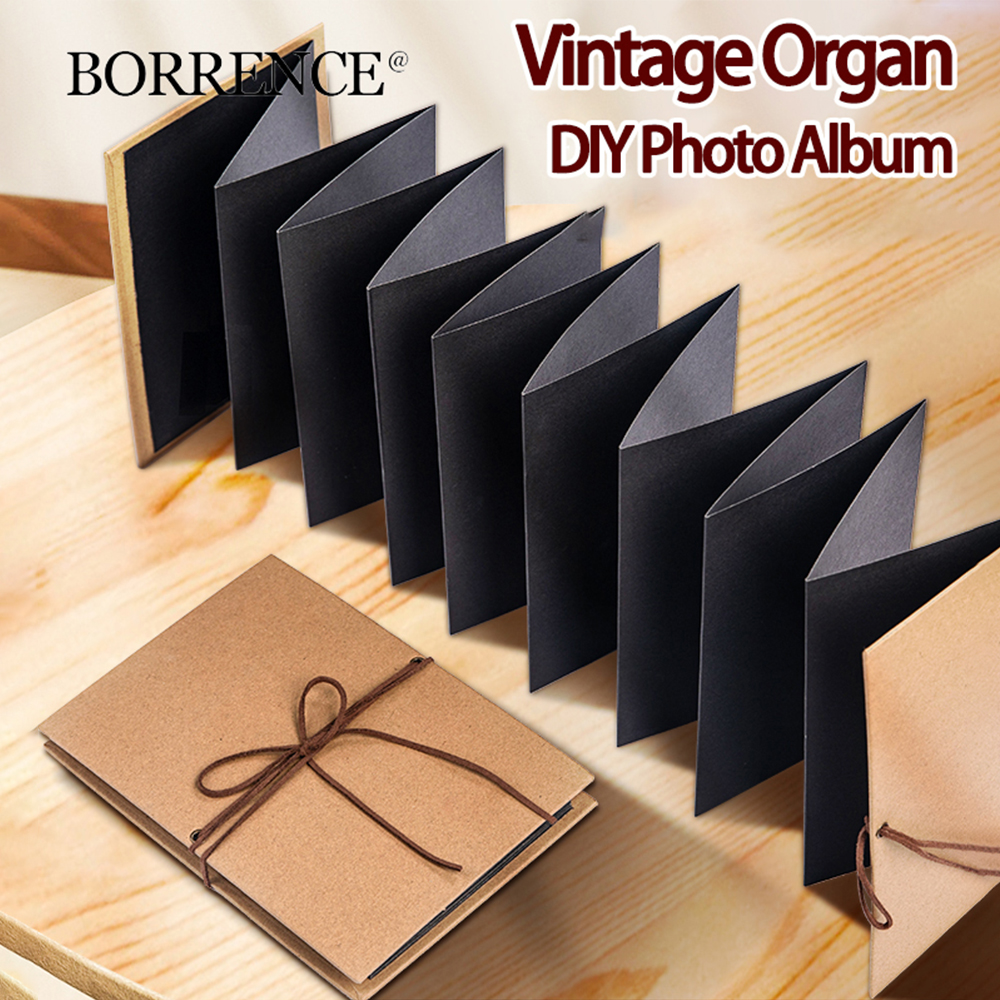 Álbum de fotos plegable de 16 hojas, libro de órgano hecho a mano, tapa dura, almohadilla de dibujo Kraft, papel, álbum de fotos de aniversario