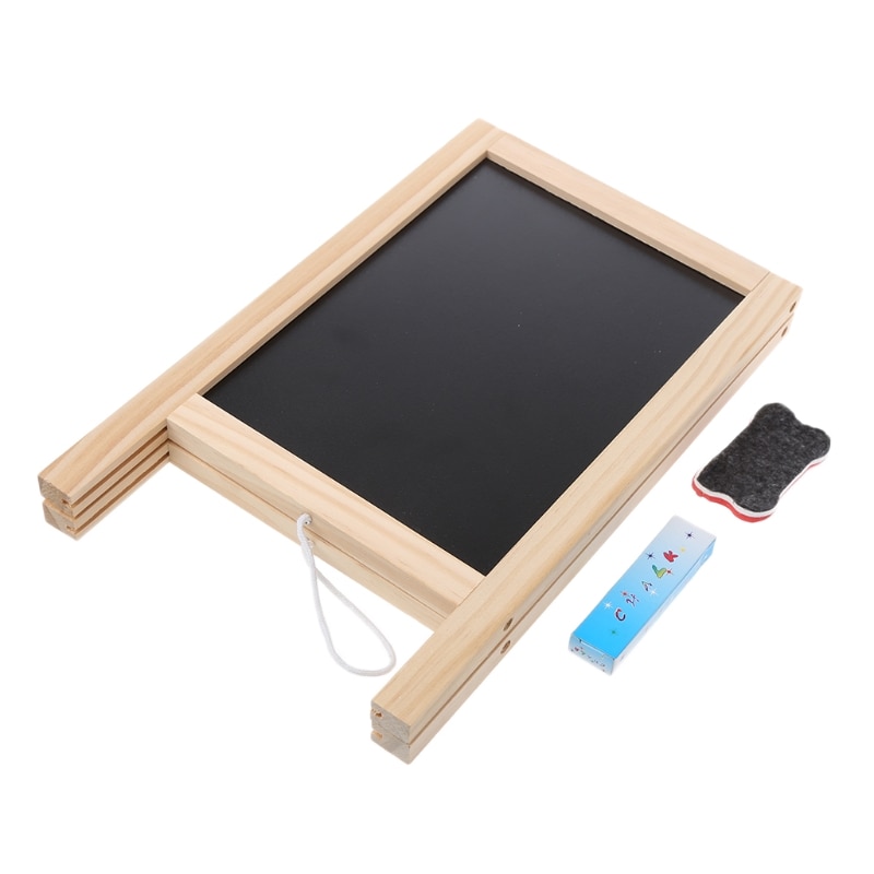 Mini Wooden Tripod Blackboard Small Double Easel Message Board Whiteboard 53CC