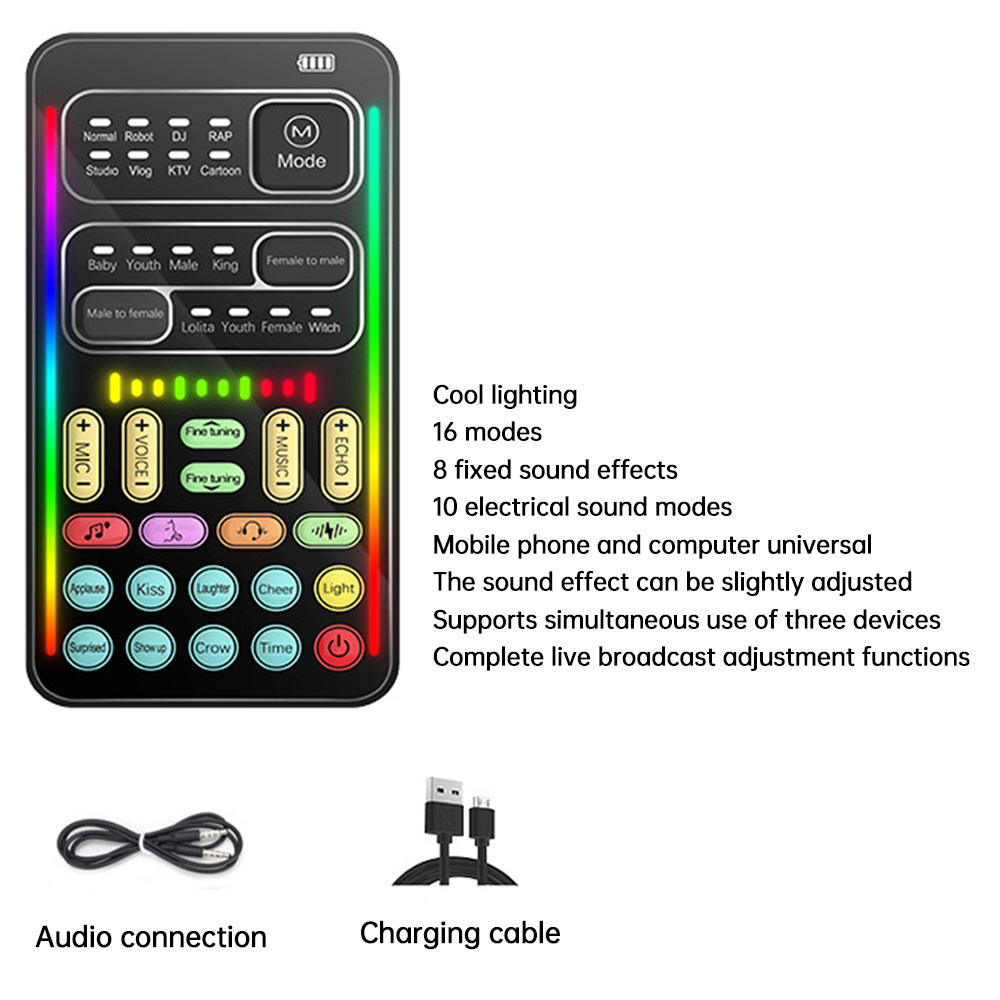 i9 Voice Changer Mini Multiple Audio Effect Bluetooth-Compatible Live Sound Cards Ultra-Thin Portable Live Sound Card Mic Tool