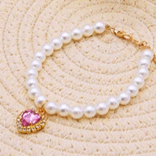 Collar de perlas de lujo para mascotas, colgante para gato y perro, suministros para mascotas, Collar de cristal de amor, Collar para gatito: Verde musgo