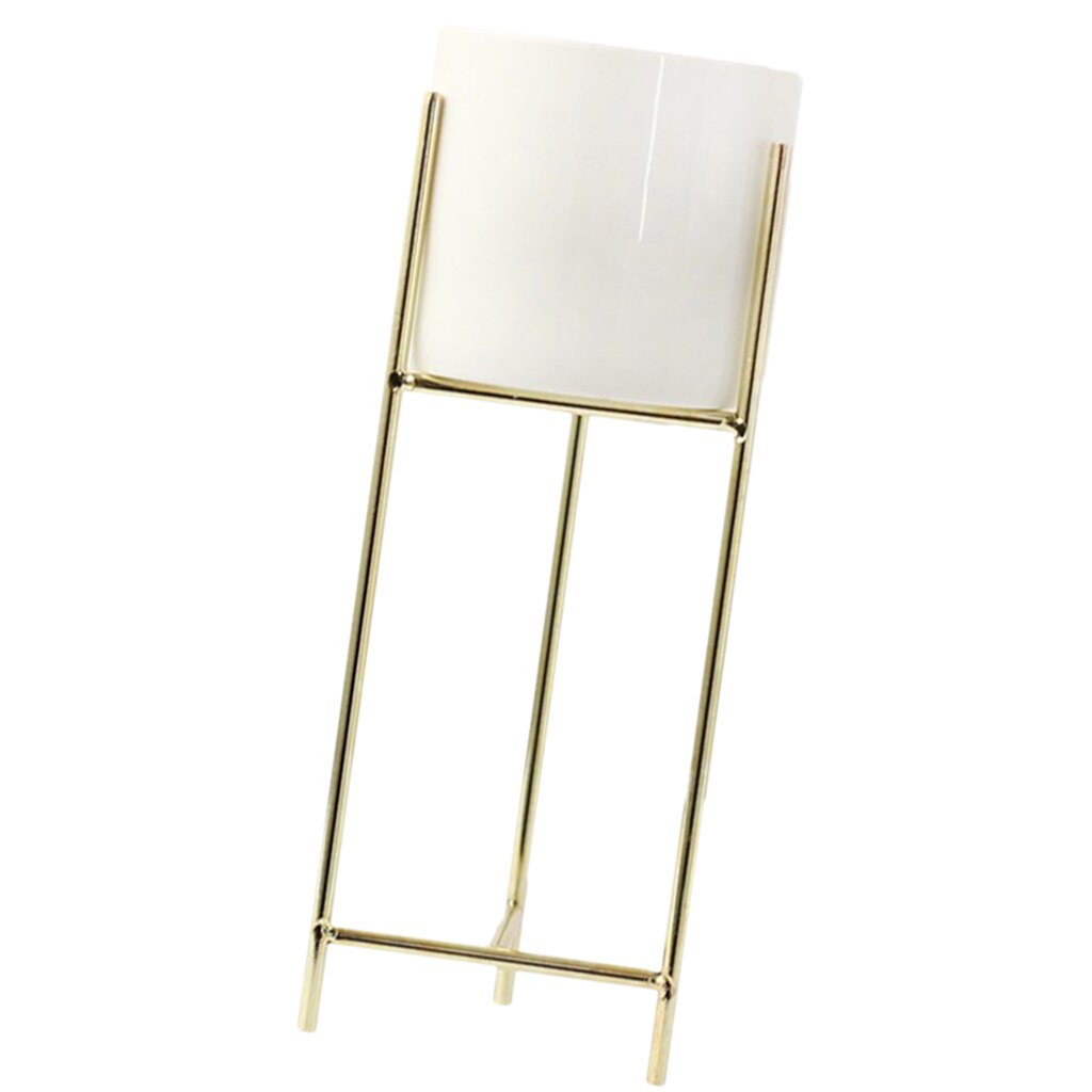 Succulents Flower Pot Iron Art Flower Pot Simple Hydroponics Soil Planting Container Ceramic Planter with Iron Stand: Golden-M as describ