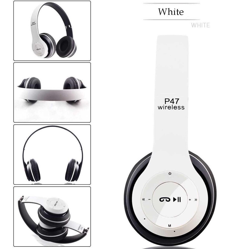 Draadloze Hoofdtelefoon Bluetooth Koptelefoon 5.0 Foldablel 3D Bass Stereo Ruisonderdrukking Gaming Headset/Microfoon Voor Mobiele Xiaomi Iphone: WHITE