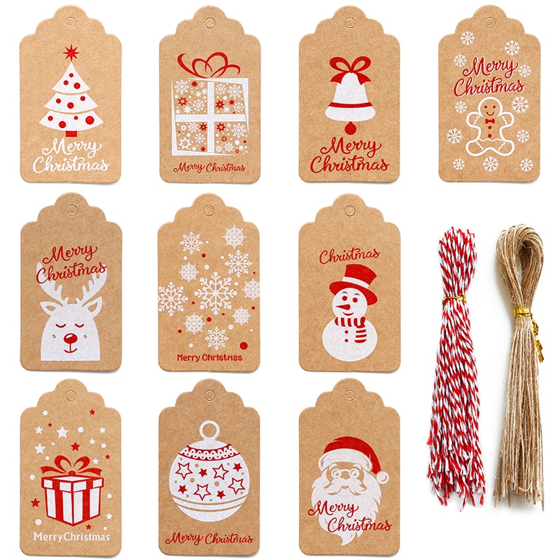 Vrolijk Chirstmas Kraft Tag Sets Kerstman Diy Cadeaupapier Hang Label Jaar Party Decoratie Papier Tags Sneeuwpop labels