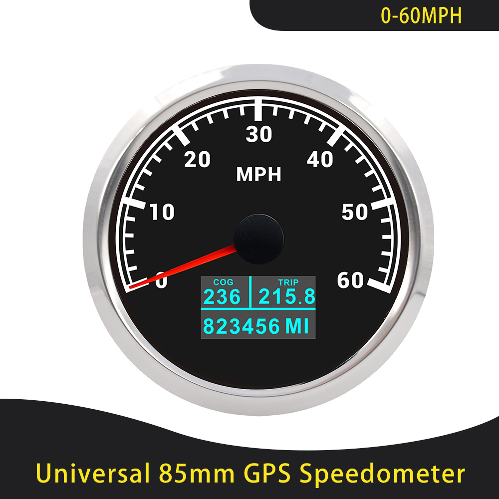 Universal 85mm GPS Speedometer 0-30/60Knots 0-60/80/120/160/200 MPH 0-60/120/200 KM/H With 7 Colors Backlight For Car Motorcycle: 60MBS