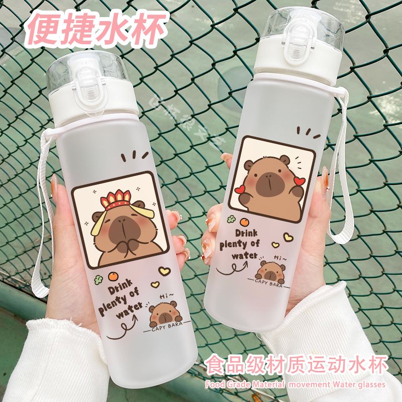 Botellas de bebida de rebote Capybara de 560ml, botella de agua de plástico barata Popular de dibujos animados, promocionales reutilizables, taza de agua de Capybara