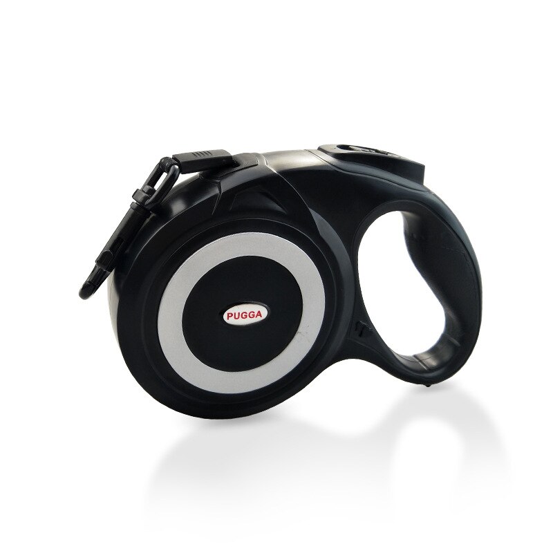 Pugga 5m / 8m flexi hondenriem, intrekbare hondenriem, trekkoord voor honden, automatisch uitschuifbaar, reflecterende wandelhondenriemen: Zwart / 5m