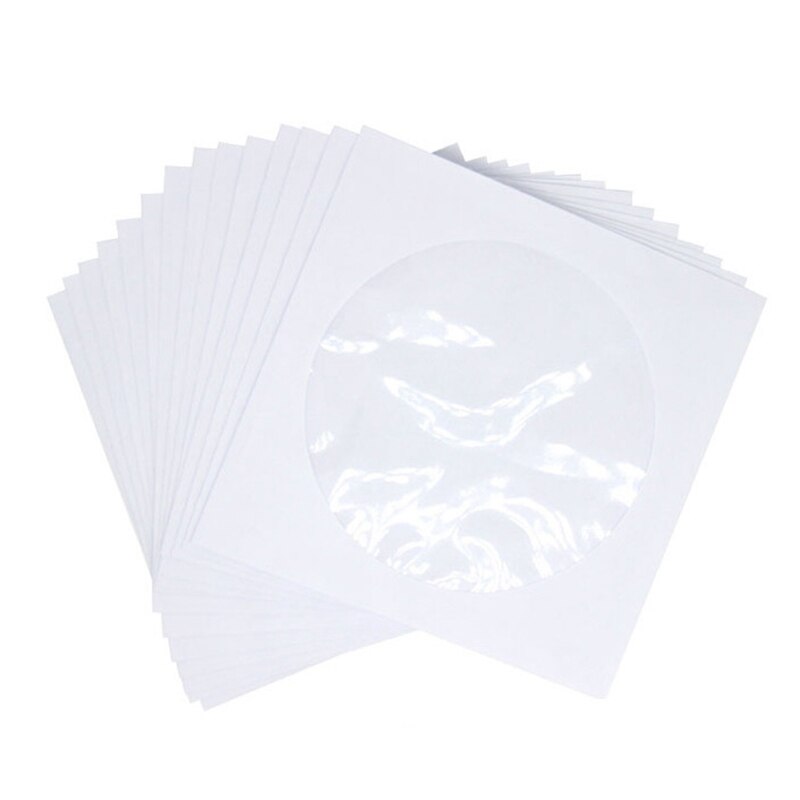 100 Pack CD DVD Sleeves Premium Thick White Paper CD DVD Sleeves Envelope With Window Cut Out And Flap, 120G: Default Title