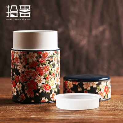 Japanse Sticker Kung Fu Thee Caddy Aardewerk Bus Container Keramische Caddies Voor Puer Matcha Groene Thee Opslag Kisten Thee Doos