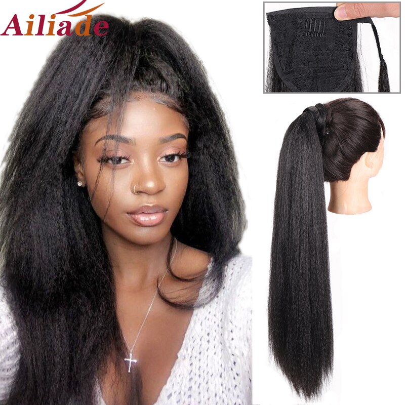AILIADE-postiche queue de cheval Afro synthétique, coiffure crépue, lisse et naturelle, queue de cheval de 24 pouces