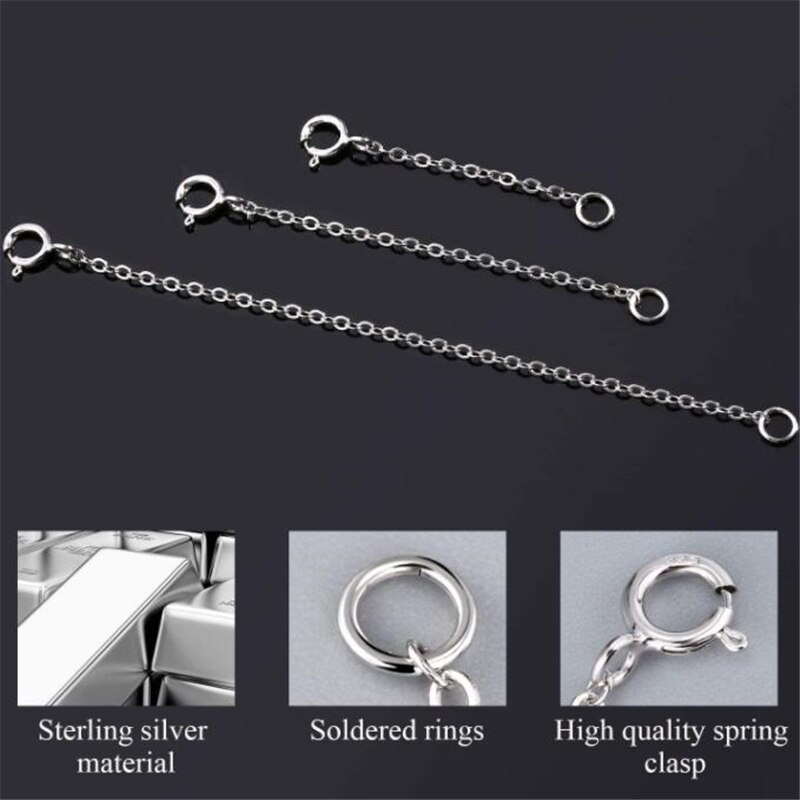 Chaîne d'extension de collier en argent Sterling 925, 2 pièces, Bracelet en vrac, chaînes étendues, Extension de queue pour bricolage, résultats de fabrication de bijoux