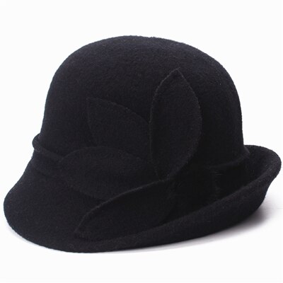 Vinter hatte til kvinder cloche hatte 60%  uld hatte til damer gatsby stil varm spand hat kirke kjole bryllup hat  a474: Sort