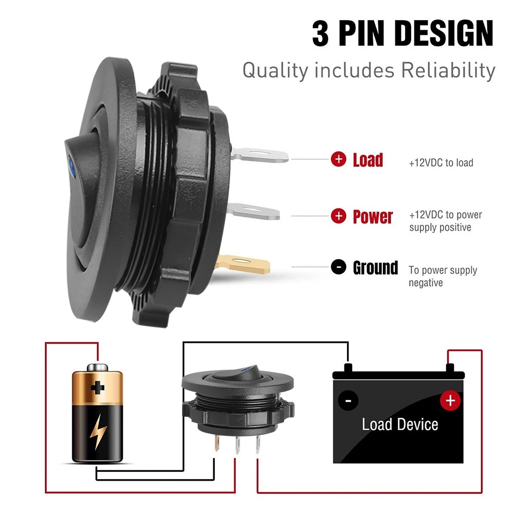 Palanca basculante redonda Universal para coche, barco y camión, interruptor de botón de encendido/apagado SPST de 3 pines, 12V, 20a/24V, 10a