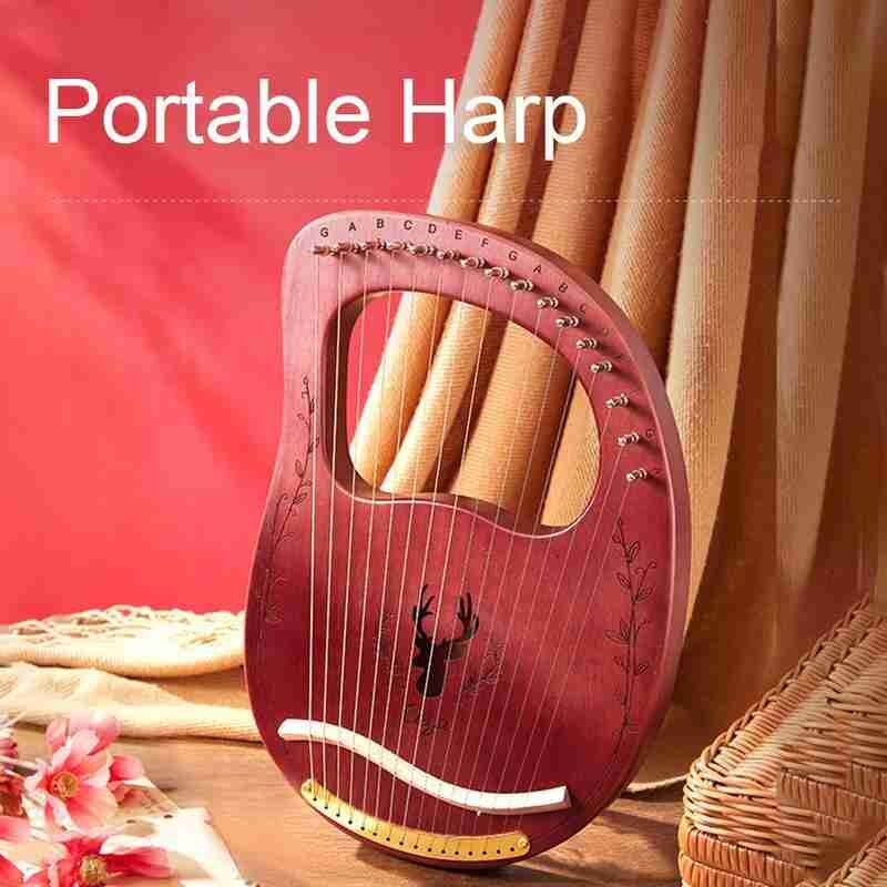 Lyre Piano-ARPA de madera de caoba de 19 cuerdas para instrumento Musical, 16 cuerdas de repuesto y llave inglesa de afinación con C8A4