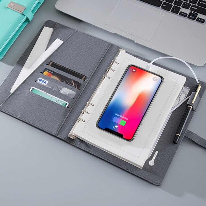 Power Bank – agenda A5 avec chargeur sans fil, 8000 MAh, agenda intelligent, reliure à feuilles mobiles, planificateur spiralé pour bureau