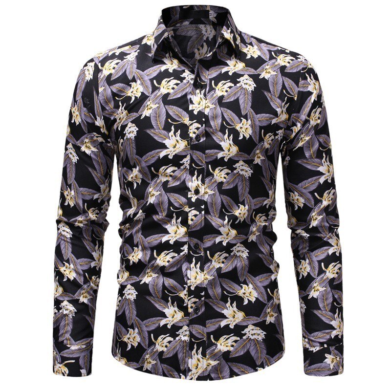 hommes automne casual imprimé chemise homme à manches longues Floral imprimé chemise Slim Fit fleur chemise hauts M-3XL
