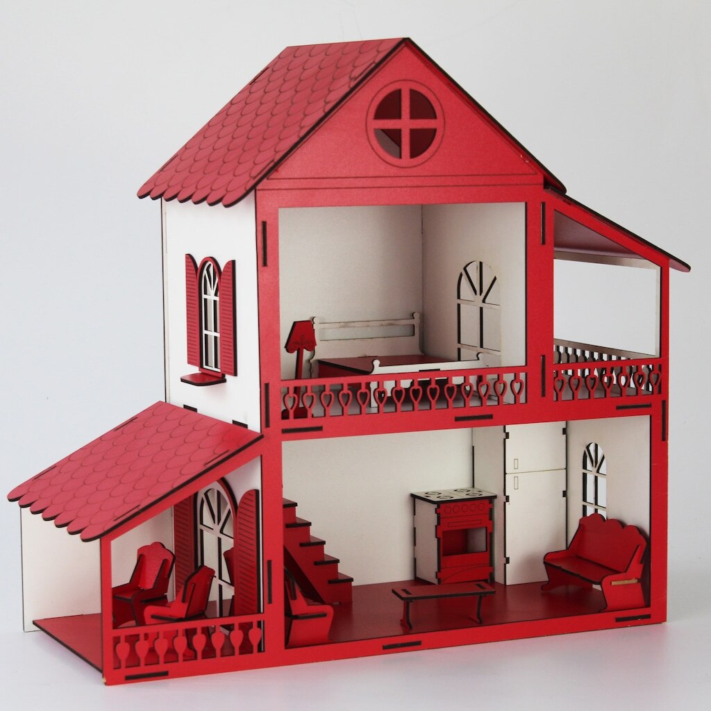 Kleine Roze Droom Kinderen Houten Villa Huis Speelgoed Speelsets Accessoire Baby Pop, Veilig Houten Meubelen Meisje Dochter Speelgoed Gekleurde: Rood