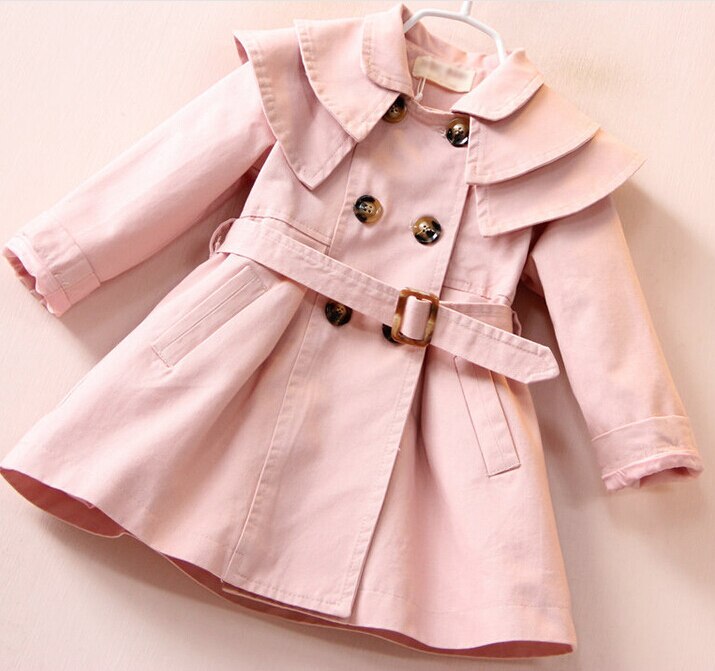 Meisje Effen Kleur Trenchcoat Mode Koreaanse Stijl Double-Breasted Revers Lange Mouwen Jas: Roze / 110