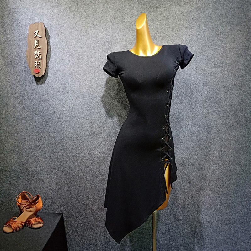 Latin Dance Clothes Female Adult Latin Dance Dress Summer Practice Clothes Black Green Tango Dress: Black / L