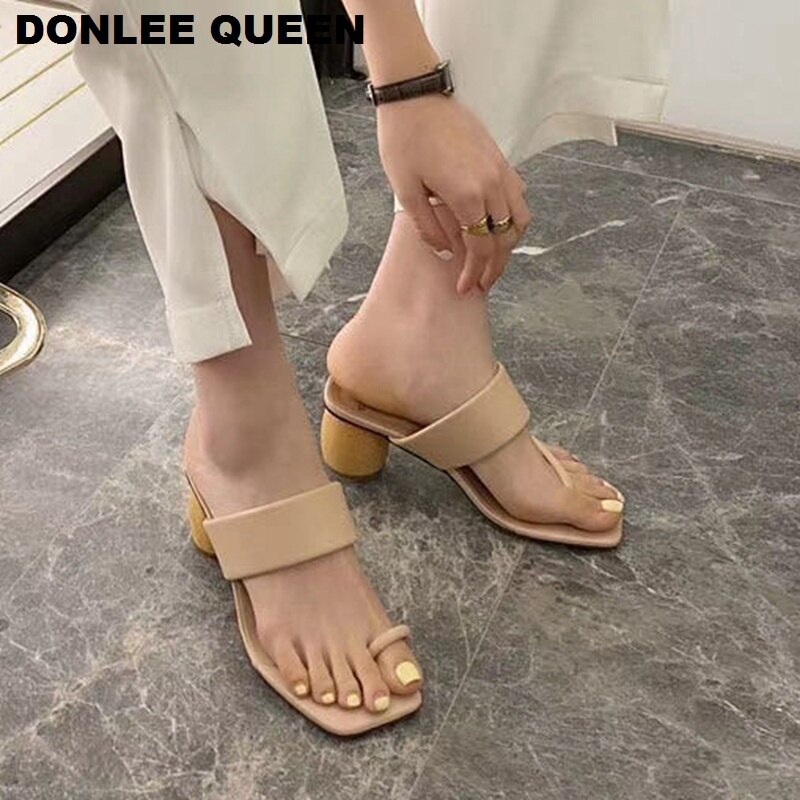 Sommar sandaler dam skor högklackat tofflor dam toffel utomhus rutschbanor träklackar sandaler femmes sandaler