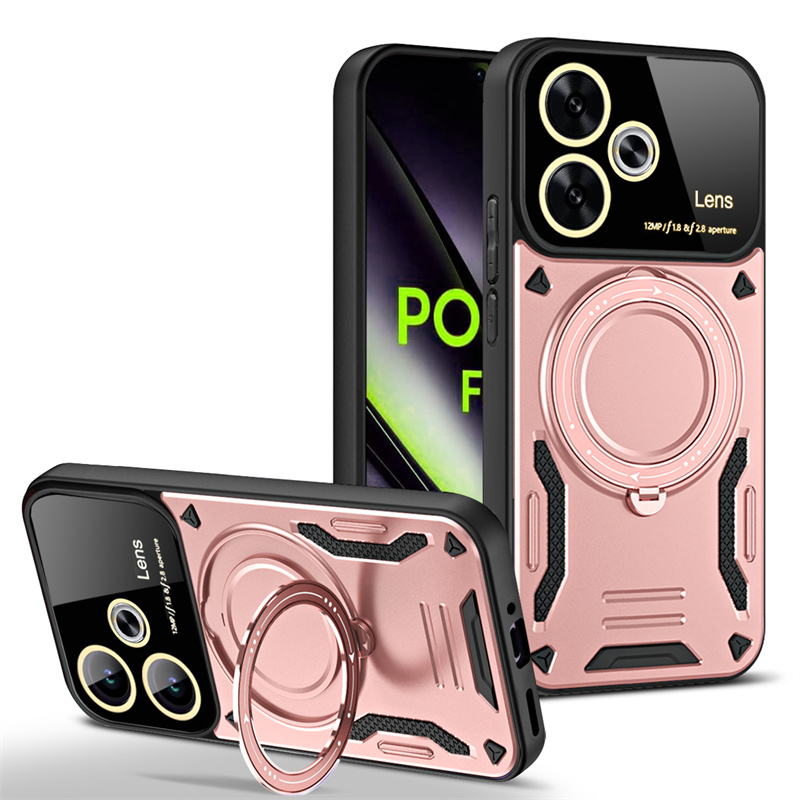 Funda For Xiaomi Poco F6 5G Case Armor Magnetic Ring Magsafe Case For PocoF6 Pocco Poko Little F 6 F6 6F Wireless Charging Cover: Dark Grey