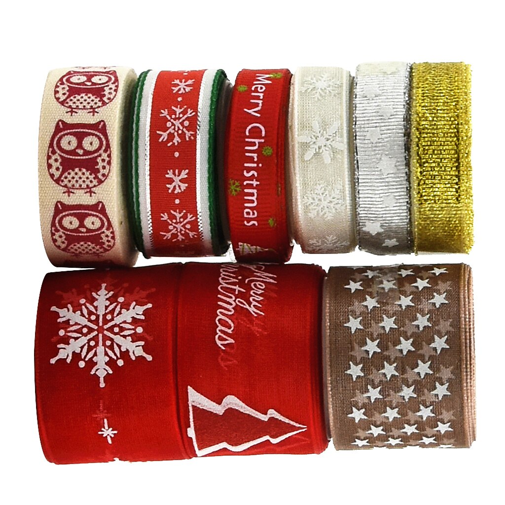 9Pcs Gemengde Kerst Linten-Wired Satijnen Linten Voor Ambachtelijke Projecten, Diy, Decoratie, Wrap, 2 Yards/Roll