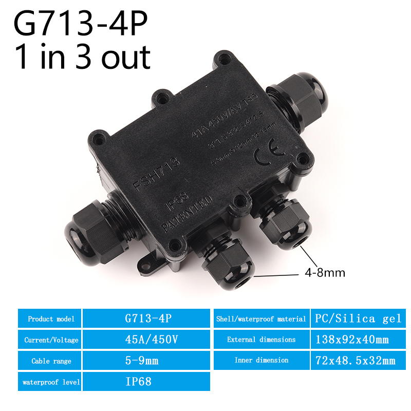 2/3/4/5/6 Way IP68 45A/450V Outdoor Waterproof Cable Connector Junction Box With Terminal for Electrical Wiring Accessories: G13-4P