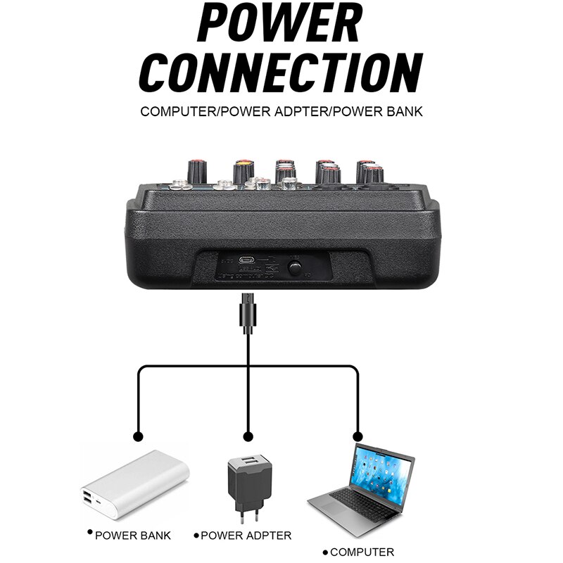 4 Channel Protable Digital o Mixer Console with Sound Card,Bluetooth, USB, 48V Power for DJ Recording EU Plug