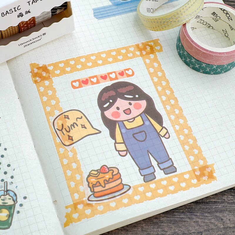 5 rolls/set Grid Dot Washi Tape Label Masking Tape Kawaii Decorative Adhesive Tape For Stickers Scrapbooking Japanese Tape