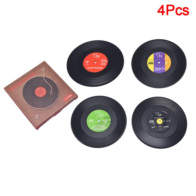 2/4/6Pcs Retro Vinyl Onderzetters Drankjes Tafel Cup Mat Cd Record Spinning Matten Tafel Decoratie Keuken tools Home Decor: 4Pcs