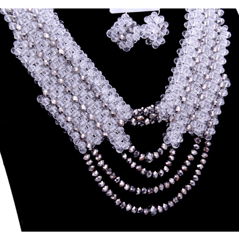 Dudo loja romântico conjunto de jóias africanas transparente contas de cristal branco feito traje jóias nigeriano casamento conjunto