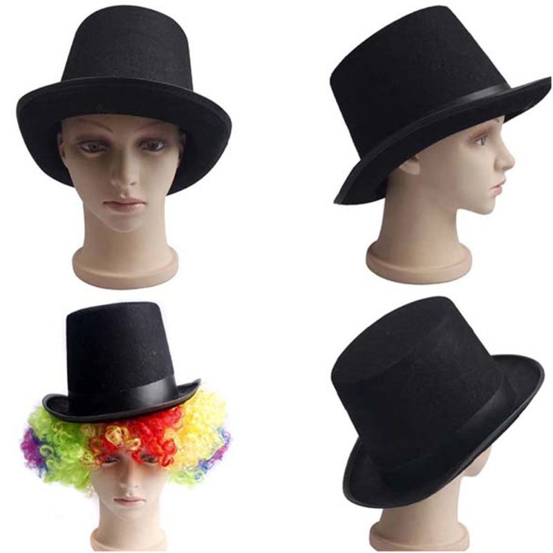 Hombres Mujeres Retro Mago Negro Jazz Cap Halloween fieltro Top Hat DIY Steampunk mascarada vestido de accesorios para Cosplay